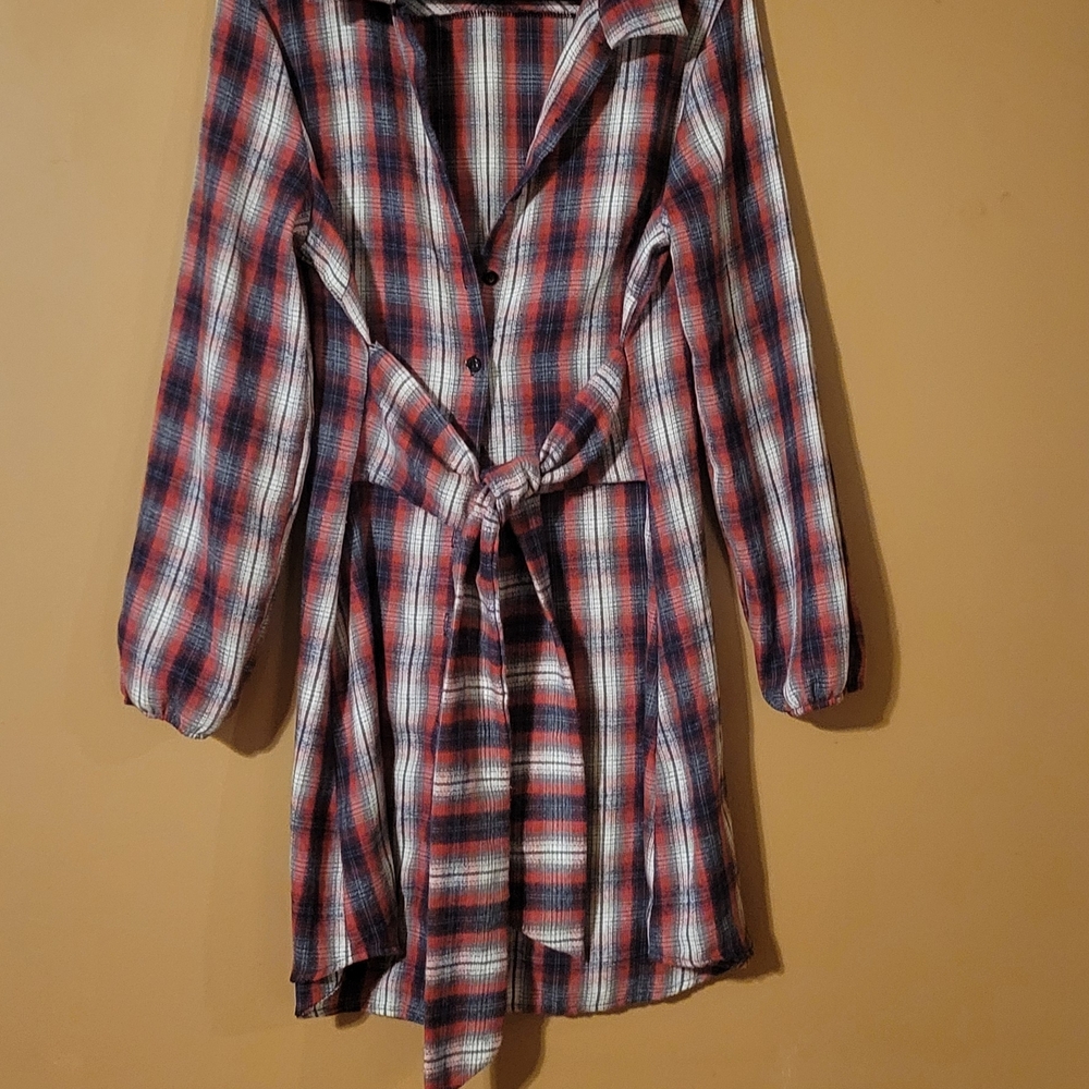 Red and Black Plaid Dress with Belt
